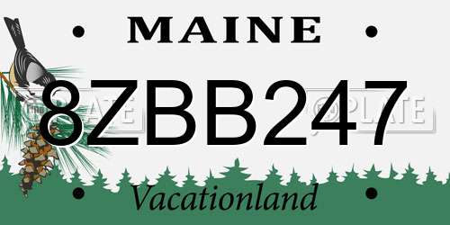 8ZBB247 Maine License Plate