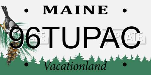 96TUPAC Maine License Plate