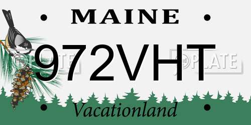 972VHT Maine License Plate