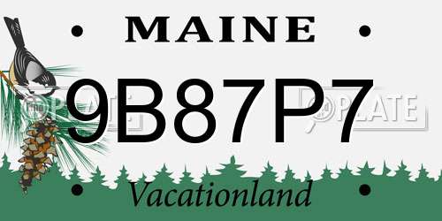 9B87P7 Maine License Plate