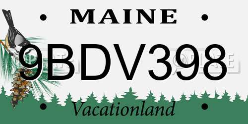 9BDV398 Maine License Plate