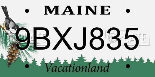 9BXJ835 Maine License Plate