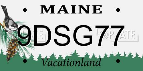 9DSG77 Maine License Plate
