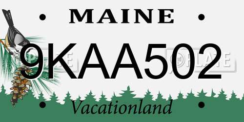 9KAA502 Maine License Plate