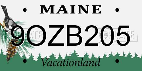 9OZB205 Maine License Plate