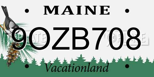 9OZB708 Maine License Plate