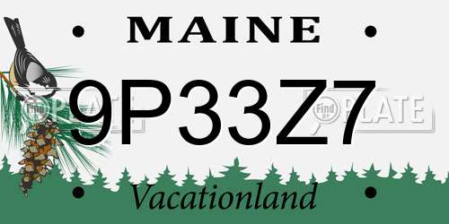 9P33Z7 Maine License Plate