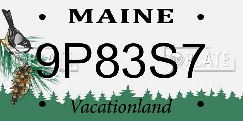 9P83S7 Maine License Plate