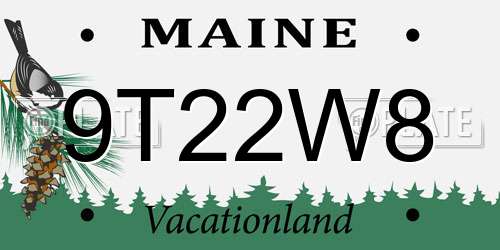 9T22W8 Maine License Plate