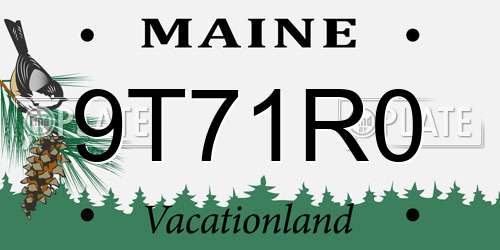 9T71R0 Maine License Plate