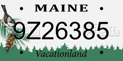 9Z26385 Maine License Plate