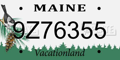 9Z76355 Maine License Plate