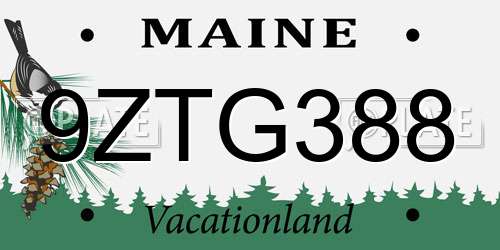 9ZTG388 Maine License Plate