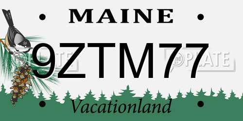9ZTM77 Maine License Plate