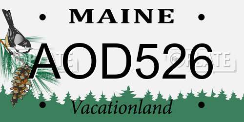 AOD526 Maine License Plate