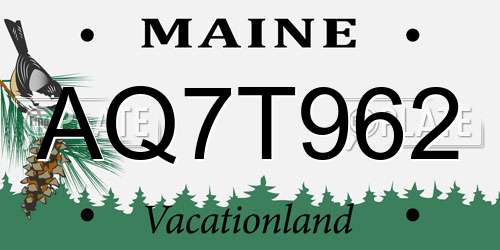 AQ7T962 Maine License Plate