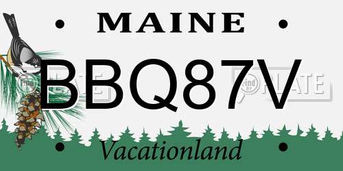BBQ87V Maine License Plate