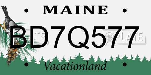 BD7Q577 Maine License Plate