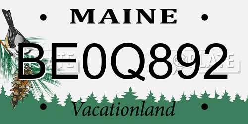 BE0Q892 Maine License Plate