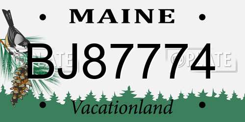 BJ87774 Maine License Plate