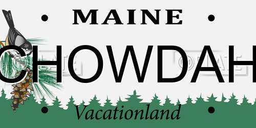 CHOWDAH Maine License Plate