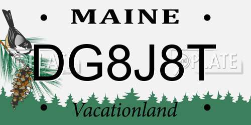 DG8J8T Maine License Plate