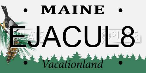 EJACUL8 Maine License Plate