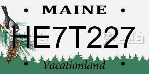 HE7T227 Maine License Plate