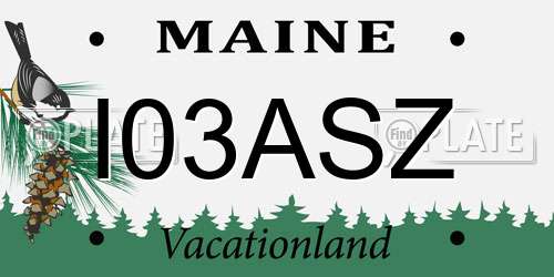 I03ASZ Maine License Plate