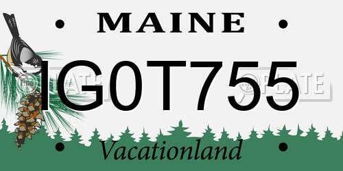 IG0T755 Maine License Plate