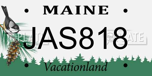 JAS818 Maine License Plate