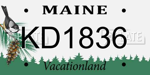 KD1836 Maine License Plate