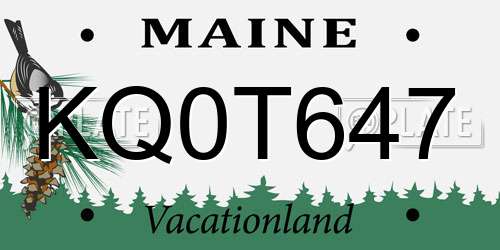KQ0T647 Maine License Plate