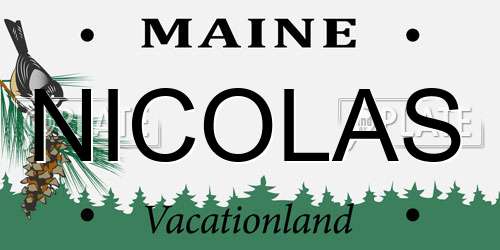 NICOLAS Maine License Plate