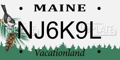NJ6K9L Maine License Plate