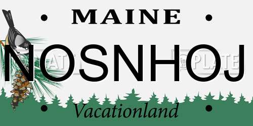 NOSNHOJ Maine License Plate