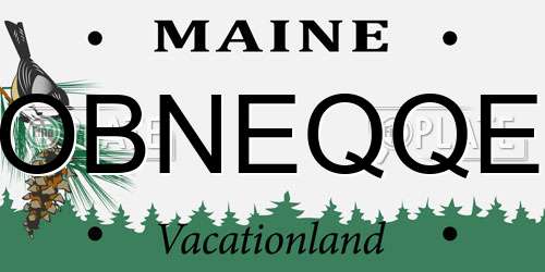 OBNEQQE Maine License Plate