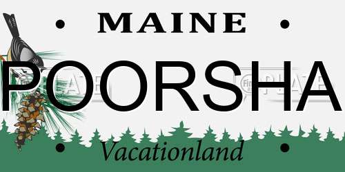 POORSHA Maine License Plate