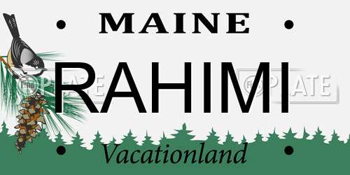 RAHIMI Maine License Plate