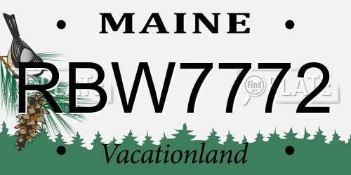 RBW7772 Maine License Plate