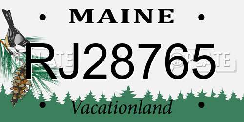 RJ28765 Maine License Plate