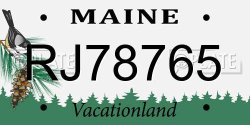 RJ78765 Maine License Plate