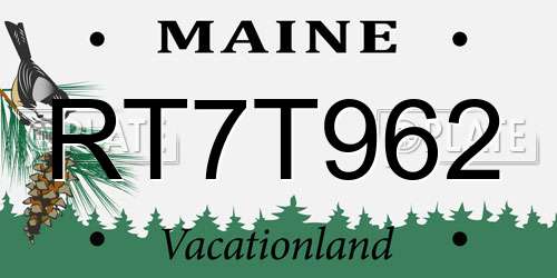 RT7T962 Maine License Plate