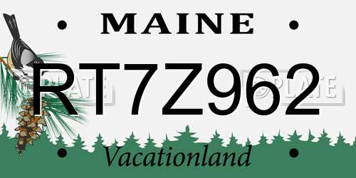 RT7Z962 Maine License Plate