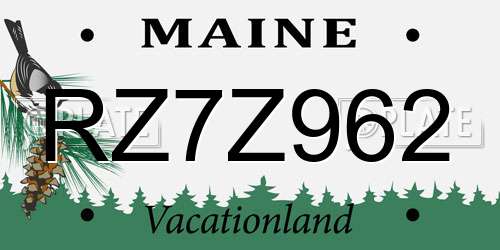 RZ7Z962 Maine License Plate