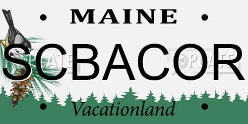 SCBACOR Maine License Plate