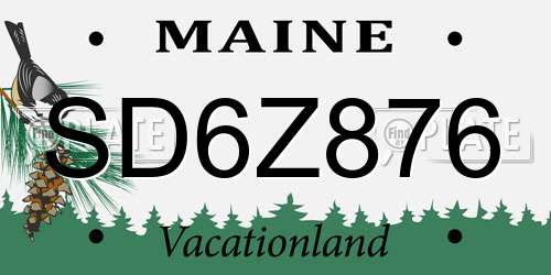 SD6Z876 Maine License Plate