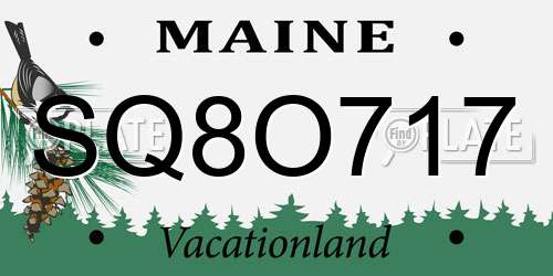 SQ8O717 Maine License Plate
