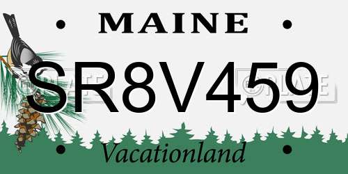 SR8V459 Maine License Plate