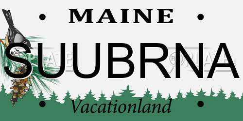 SUUBRNA Maine License Plate
